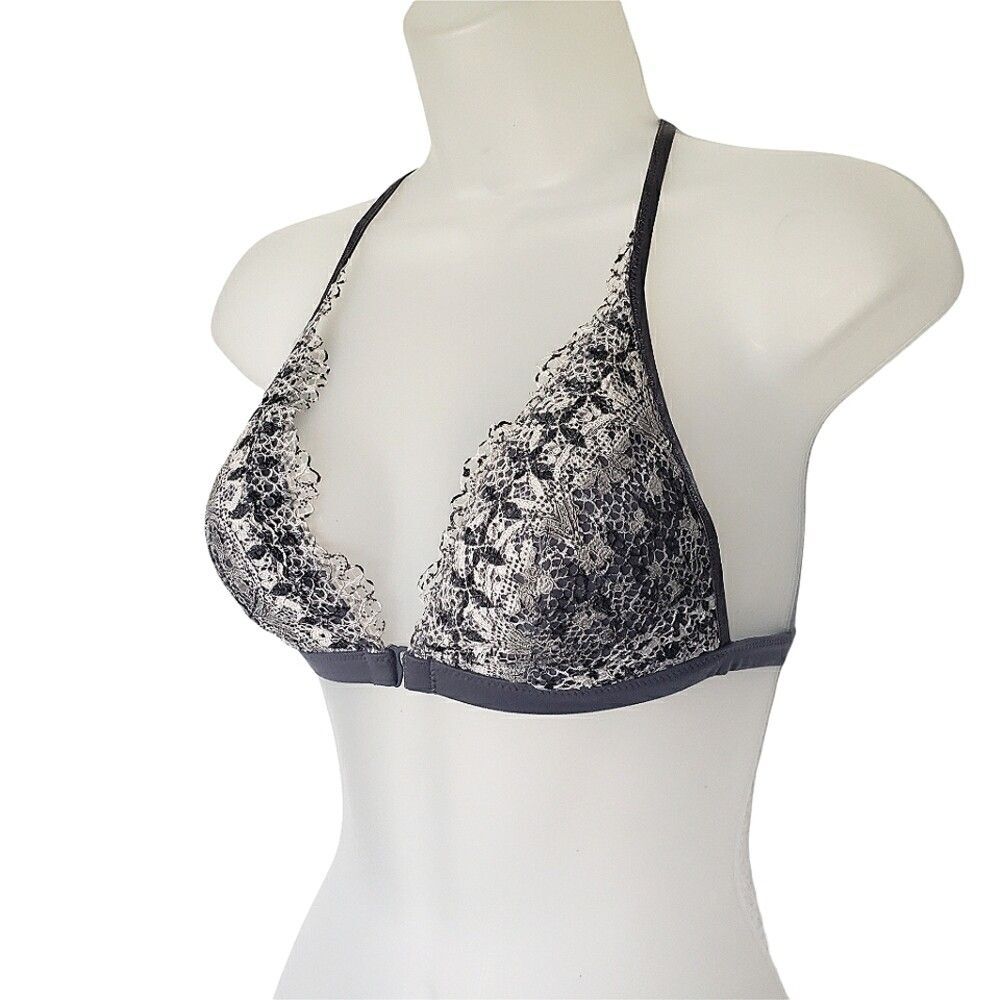 Victoria's‎ Secret Bra Size S Racer Back Adjustable Lace Crochet Gray White